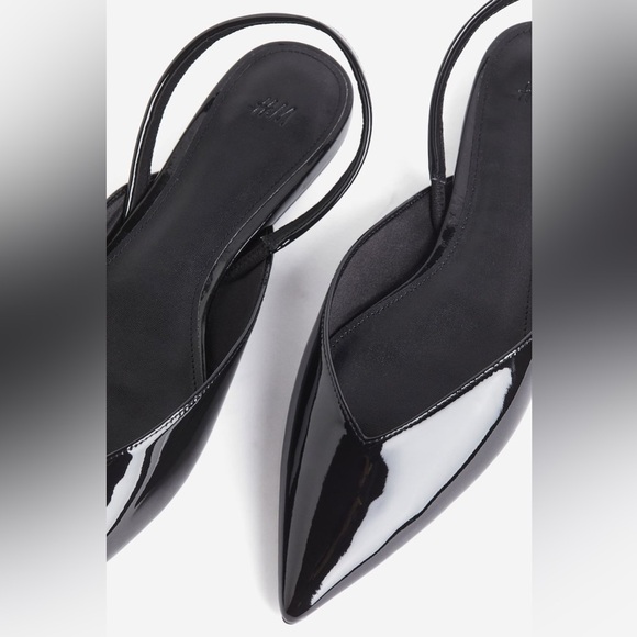 H&M Patent Faux Leather Black Pointed Toe Slingback Flats Sleek Design Size 6 - Picture 11 of 12